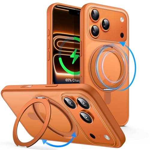 JETech Coque Anneau Rotatif à 360 Degrés Noir pour iPhone 17 Pro 6,3 Pouces avec Bouton de Contrôle de Caméra Compatible — Orange