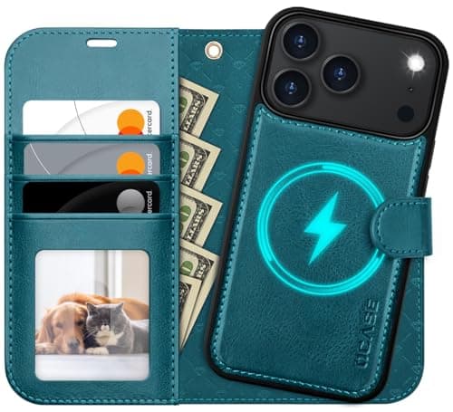 OCASE Coque iPhone 17 Pro 2-en-1 RFID Blocage Anti-Choc PU Cuir Portefeuille, Étui Étanche pour iPhone 17 Pro (6,3'', 20 — Bleu Paon