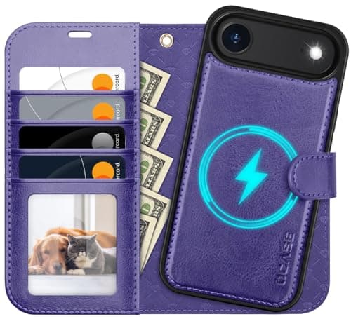 OCASE Coque iPhone 17 Pro 2-en-1 RFID Blocage Anti-Choc PU Cuir Portefeuille, Étui Étanche pour iPhone 17 Pro (6,3'', 20 — Violet
