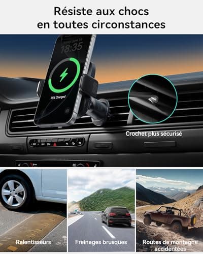 Chargeur Sans Fil INIUpour Voiture Compatible iPhone 17 16 15 14 13 Séries, Chargement Rapide Qi2 15W, Rotation 360°