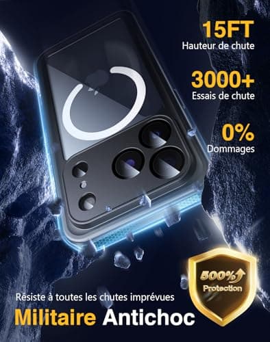 Lanhiem Coque Étanche IP68 iPhone 17 Pro Max Militaire Chantier - Antichoc Incassable Protection Écran+Camera Noir