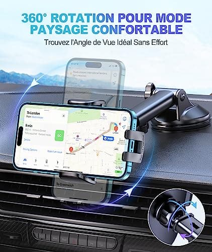 CIRYCASE Support Téléphone Voiture Ventouse, 4-7" Smartphones, Universel 360° Réglable, Libération Rapide à Un Bouton, P