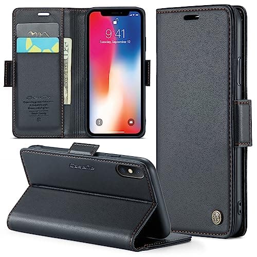 Phernykas Coque iPhone 17 Pro Max Noir Étui Portefeuille Wallet en Cuir PUProtection Antivol Folio Magnétique RFID — Black