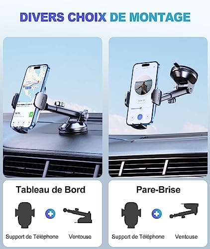 CIRYCASE Support Téléphone Voiture Ventouse, 4-7" Smartphones, Universel 360° Réglable, Libération Rapide à Un Bouton, P