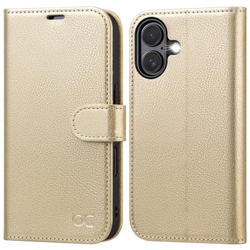 OCASE Coque en Cuir PU pour iPhone 17 Pro Max - Protection Antichoc et RFID Blocking - Noir — Dorée