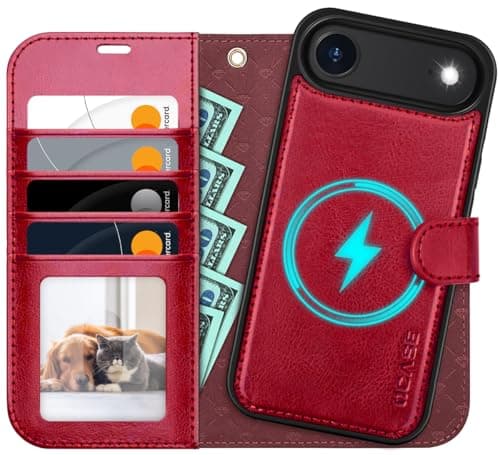 OCASE Coque iPhone 17 Pro 2-en-1 RFID Blocage Anti-Choc PU Cuir Portefeuille, Étui Étanche pour iPhone 17 Pro (6,3'', 20 — Rouge