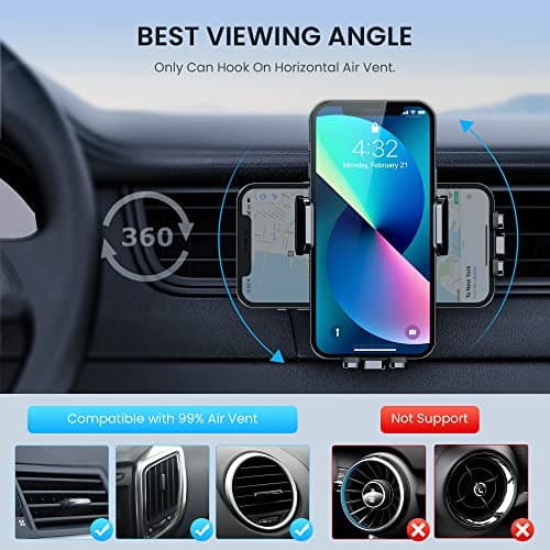 Support Téléphone Voiture de Qualité Militaire Porte Téléphone Rotatif à 360 Degrés pour Grille D'aération de Voiture (N