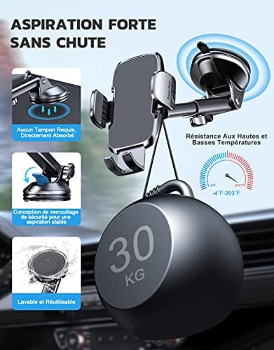 CIRYCASE Support Téléphone Voiture | Ventouse Ultra Puissante / Rotation 360° à Una Main / Pour Smartphone 4-7"