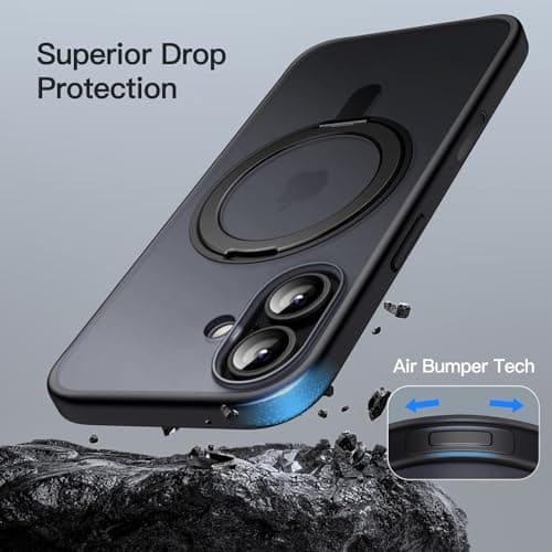 Coque Anneau Rotatif JETech 360° pour iPhone 17, compatible MagSafe (Noir)