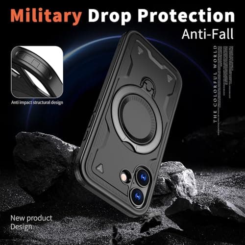 PanXCase Coque Étui Armor Métallique Anneau Magnétique pour iPhone 17 - Protection Anti-Choc Grade Militaire Armée (Blac