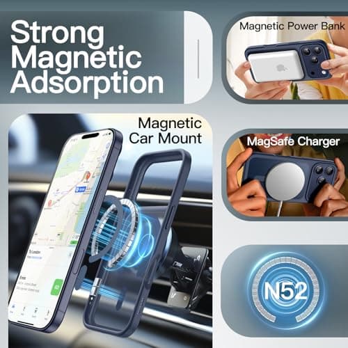 JETech Coque Magnétique pour iPhone 17 Pro Étui Housse Translucide Dos Mat Anti-Chocs (Bleu Foncé) Compatible MagSafe