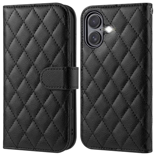 OCASE Coque en Cuir PU pour iPhone 17 Pro Max - Protection Antichoc et RFID Blocking - Noir — Diamanté Noir