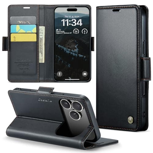 Phernykas Coque iPhone 17 Pro Max Noir Étui Portefeuille Wallet en Cuir PUProtection Antivol Folio Magnétique RFID