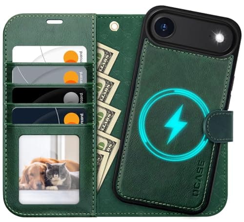 OCASE Coque iPhone 17 Pro 2-en-1 RFID Blocage Anti-Choc PU Cuir Portefeuille, Étui Étanche pour iPhone 17 Pro (6,3'', 20 — Vert Foncé