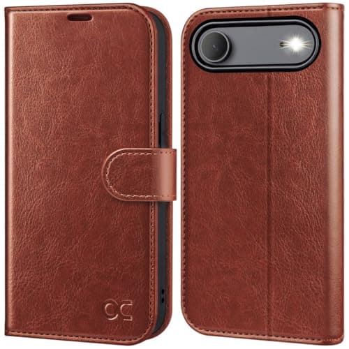 OCASE Coque en Cuir PU pour iPhone 17 Pro Max - Protection Antichoc et RFID Blocking - Noir — Brun Foncé