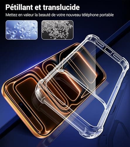 FLLAO Coque 4 en 1 pour iPhone 17 Pro | Verre Trempé x2 & Coussin d'Air IntÉgrÉ | Protection Antichoc & Antirayures | Ho