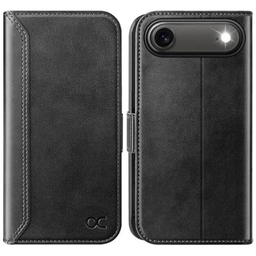 OCASE Coque en Cuir PU pour iPhone 17 Pro Max - Protection Antichoc et RFID Blocking - Noir — Série Rétro Noir