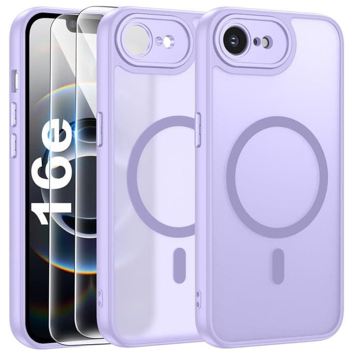 Coque Magnétique FLLAO pour iPhone 17 Pro Noir | 2 Verres Trempés + Protection MagSafe | Protection Totale et Étui Mat T — Violet Clair