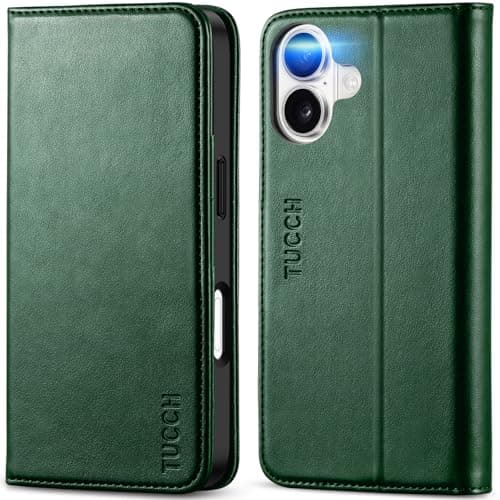 TUCCH Coque pour iPhone 17 5G 2025 Noir | Blocage RFID, Portefeuille à Clapet, Protection Antichoc TPU, Support 3 Fentes — Green/Vert Nuit