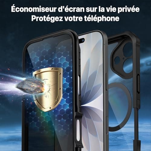 CENHUFO Magnétique Anti Espion Coque Magnétique iPhone 17 Noir - Protection écran et Caméra, Compatible MagSafe, 9H Dura