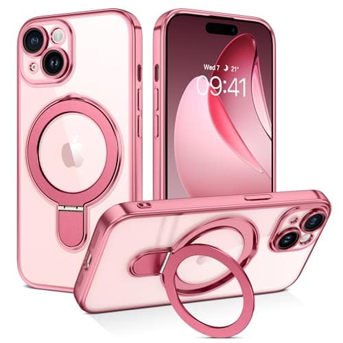 Coque BENTOBEN Magnétique iPhone 17 Magsafe Anti Rayures,Noir,Camera Protection Support Anneau Intégré 6.3" Réussite Étu — Rose