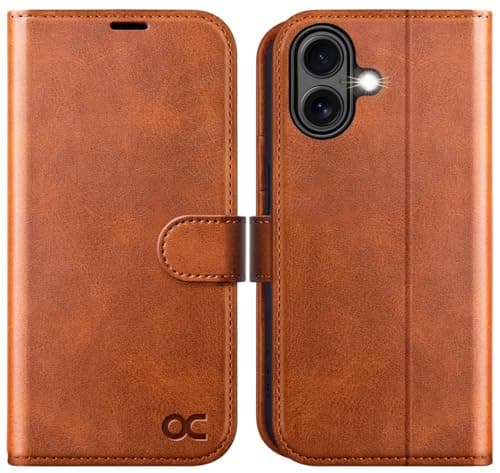OCASE Coque en Cuir PU pour iPhone 17 Pro Max - Protection Antichoc et RFID Blocking - Noir — Brun