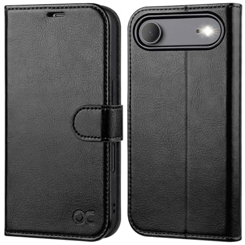 OCASE Coque en Cuir PU pour iPhone 17 Pro Max - Protection Antichoc et RFID Blocking - Noir — Noir