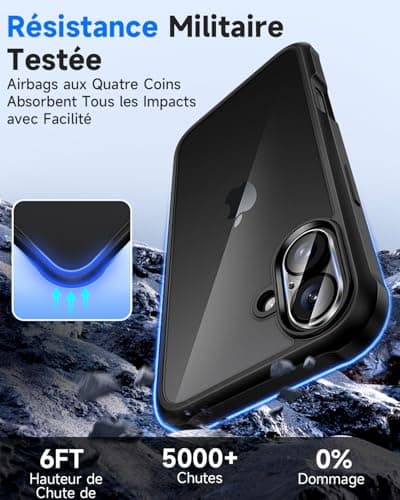 Coque Seacosmo pour iPhone 17 6,3 Pouces - Antichoc Verre Trempé Caméra Protecteur 9H Noir