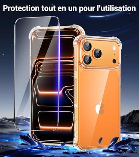 FLLAO Coque 4 en 1 pour iPhone 17 Pro | Verre Trempé x2 & Coussin d'Air IntÉgrÉ | Protection Antichoc & Antirayures | Ho