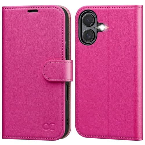 OCASE Coque en Cuir PU pour iPhone 17 Pro Max - Protection Antichoc et RFID Blocking - Noir — Rosé Rouge