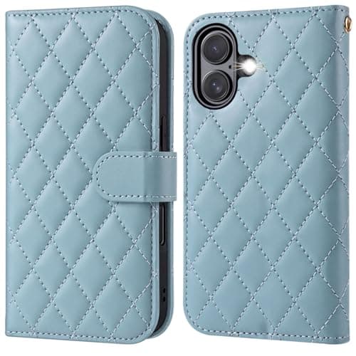 OCASE Coque en Cuir PU pour iPhone 17 Pro Max - Protection Antichoc et RFID Blocking - Noir — Diamanté Losange Bleu