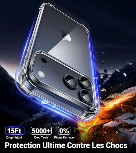 FLLAO 4 en 1 Coque pour iPhone 17 Pro Max | Protection Antichoc Antirayures | Housse Coussin d'Air Intégré | Usager Avan