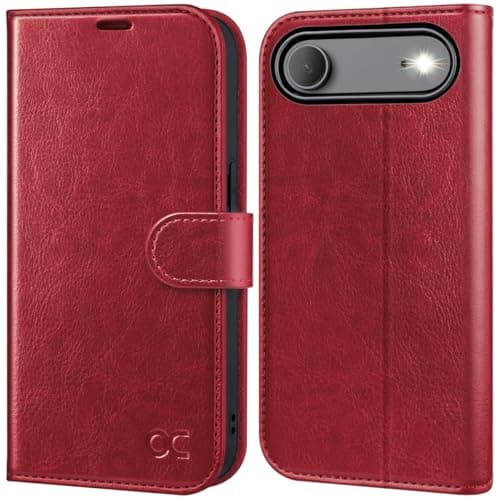 OCASE Coque en Cuir PU pour iPhone 17 Pro Max - Protection Antichoc et RFID Blocking - Noir — Rouge