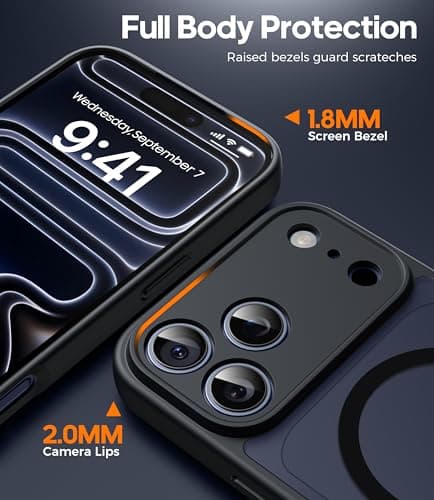 Coque Magnétique FLLAO pour iPhone 17 Pro Noir | 2 Verres Trempés + Protection MagSafe | Protection Totale et Étui Mat T