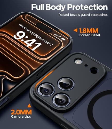 Magnétique Coque FLLAO pour iPhone 17 Pro Max Noir | Protection Totale MagSafe 2 Verre Trempé | Arrière Mat Antichoc Glo