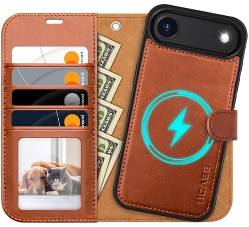 OCASE Coque iPhone 17 Pro 2-en-1 RFID Blocage Anti-Choc PU Cuir Portefeuille, Étui Étanche pour iPhone 17 Pro (6,3'', 20 — Brun