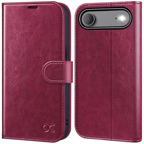 OCASE Coque en Cuir PU pour iPhone 17 Pro Max - Protection Antichoc et RFID Blocking - Noir — Bourgogne