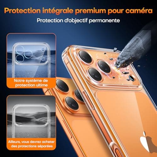 Coque pour iPhone 17 Pro Max avec Verre Trempé, Protection Totale de la Caméra, Protection Militaire - Transparent Globa