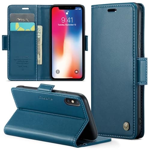 Phernykas Coque iPhone 17 Pro Max Noir Étui Portefeuille Wallet en Cuir PUProtection Antivol Folio Magnétique RFID — Blue