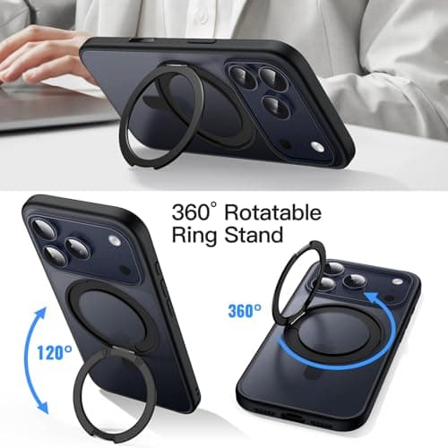 JETech Coque Anneau Rotatif à 360 Degrés Noir pour iPhone 17 Pro 6,3 Pouces avec Bouton de Contrôle de Caméra Compatible