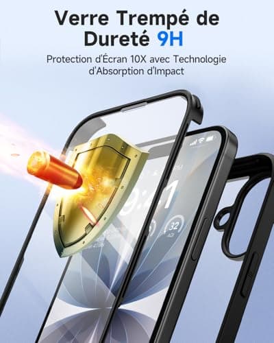 Coque Seacosmo pour iPhone 17 6,3 Pouces - Antichoc Verre Trempé Caméra Protecteur 9H Noir