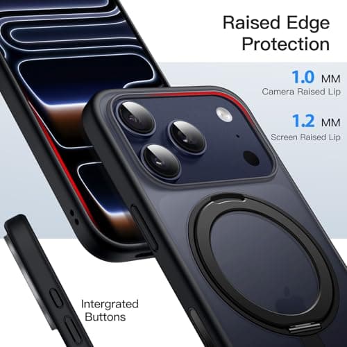 JETech Coque Anneau Rotatif à 360 Degrés Noir pour iPhone 17 Pro 6,3 Pouces avec Bouton de Contrôle de Caméra Compatible
