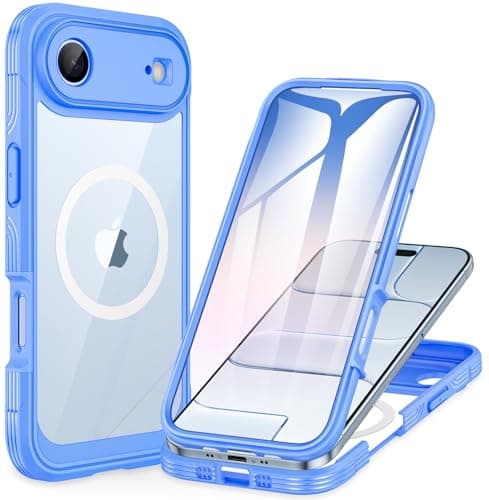 CENHUFO Magnétique Coque iPhone 17 Pro Max Intégrale 9H Protection Écran et Caméra, Antichoc Compatible MagSafe - Noir — Bleu clair