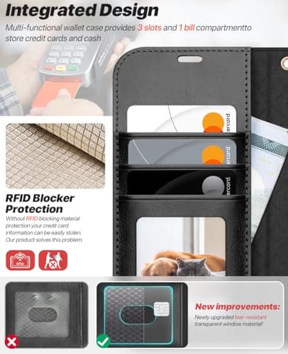 OCASE Coque Magnétique iPhone 17 Noir Portefeuille Rigide Protection Antichoc