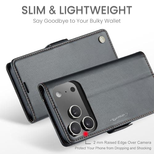 Phernykas Coque iPhone 17 Pro Max Noir Étui Portefeuille Wallet en Cuir PUProtection Antivol Folio Magnétique RFID