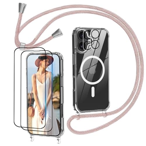Nupcknn Magnétique Coque iPhone 17 Pro Max Magsafe | Protection Complète 2 Verres Trempés & 2 Caméras | Transparent Coll — Or rose