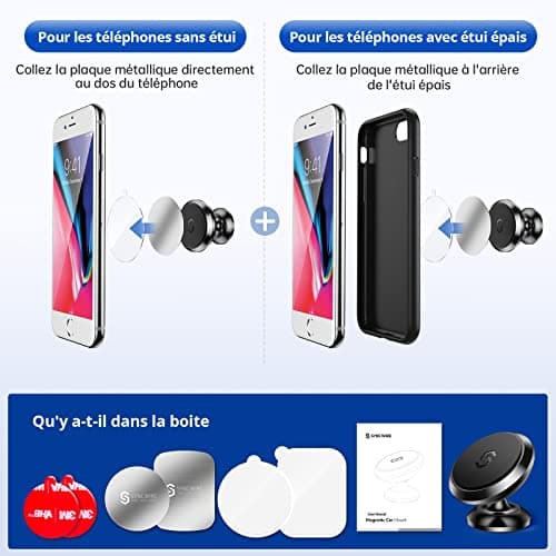 Syncwire Support Magnétique Portable pour Voiture - Rotation 360° Aimants FortsCompatible avec iPhone/Samsung/Huawei/GPS
