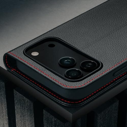 TORRO Coque en cuir véritableCompatible avec iPhone 17 Pro - Noir  
 TORRO Coque avec béquilleCompatible avec iPhone 17