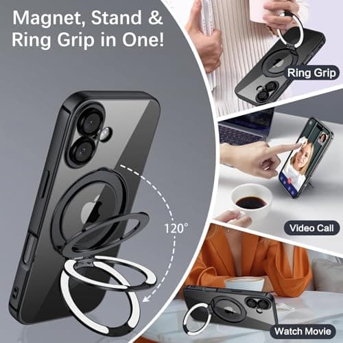 Coque BENTOBEN Magnétique iPhone 17 Magsafe Anti Rayures,Noir,Camera Protection Support Anneau Intégré 6.3" Réussite Étu