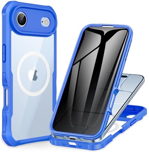 CENHUFO Magnétique Coque iPhone 17 Pro Max Intégrale 9H Protection Écran et Caméra, Antichoc Compatible MagSafe - Noir — Anti Espion Bleu clair